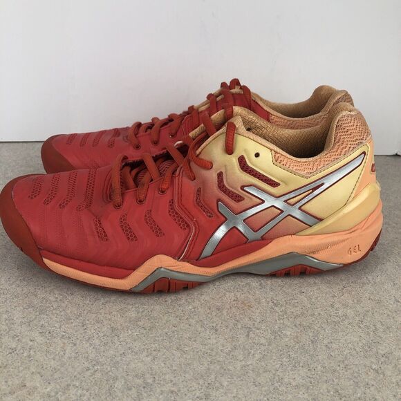 ASICS Gel-Resolution 7 Women’s Tennis Athletic Sneakers Shoes Sz 8 Orange Red - Picture 5 of 10